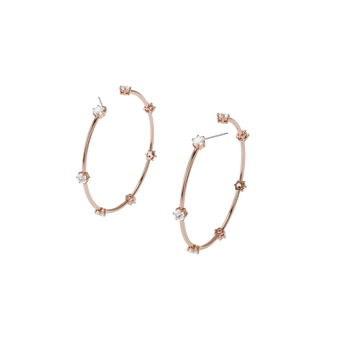 Constella hoop earrings, White, Rose-gold tone plated